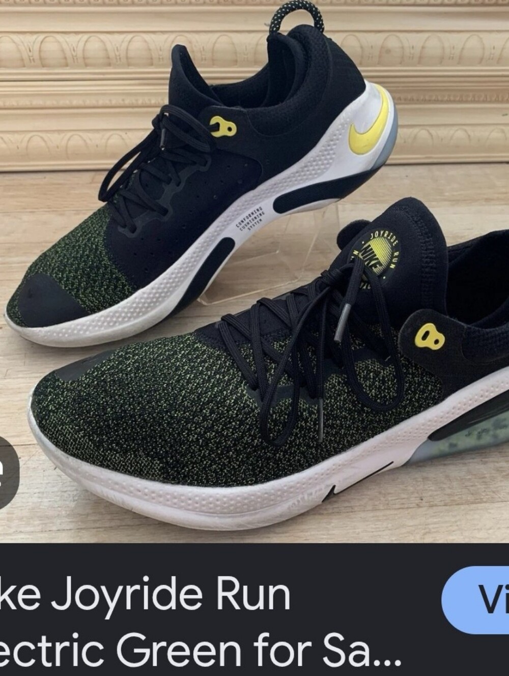 NIKE Joyfit Run Flyknit Black & Electric Green Size 12 Cushioning System